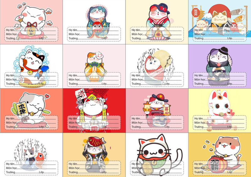 mẫu nhãn vở mèo béo đáng yêu cho bé