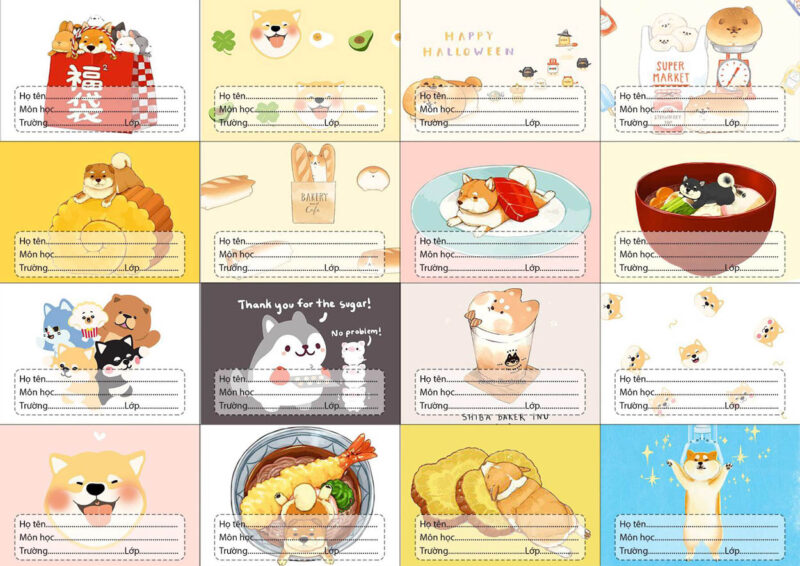 mẫu nhãn vở ngộ nghĩnh trên word đẹp