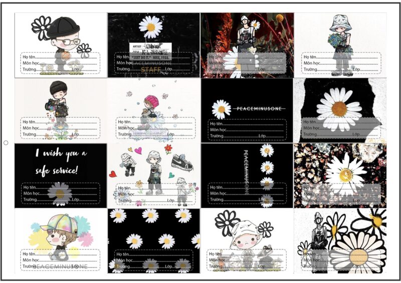 mẫu nhãn vở tự thiết kế hoa cúc đẹp