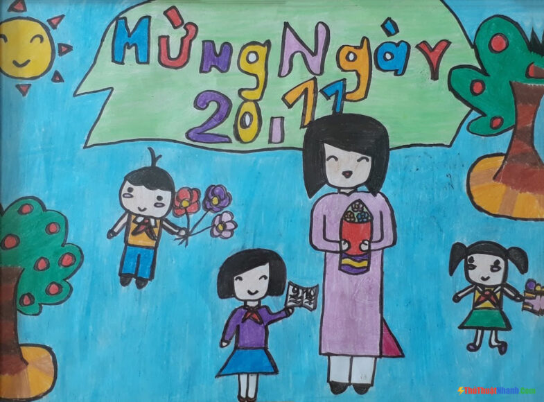 Vẽ tranh 20-11 Ngày Nhà Giáo Việt Nam đơn giản của học sinh