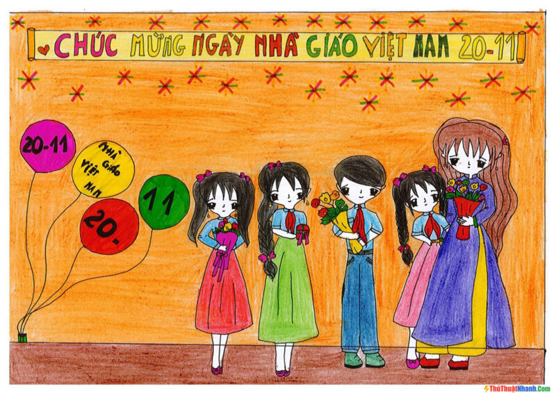 Vẽ tranh 20-11 Ngày Nhà Giáo Việt Nam đơn giản cực đẹp