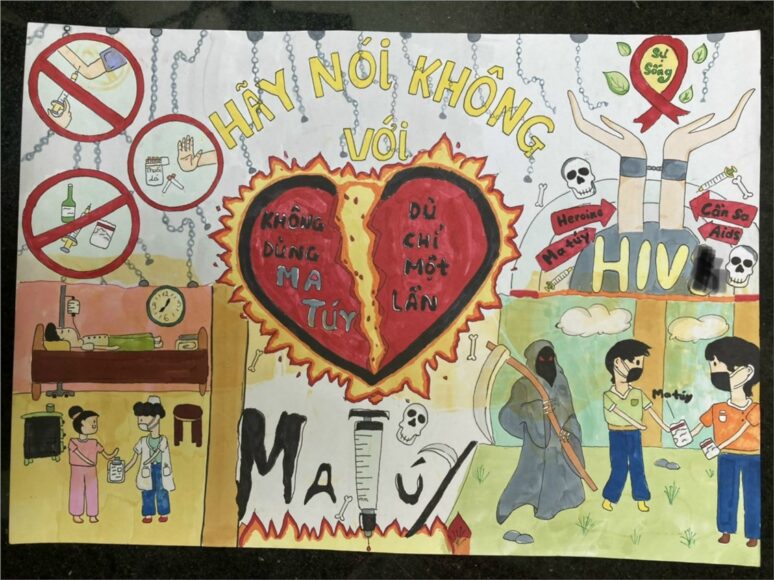 Vẽ tranh phòng chống HIV AIDS đơn giản của học sinh