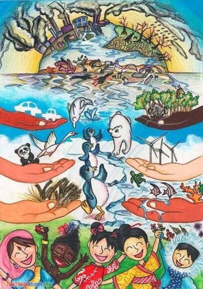 Vẽ tranh thế giới trong tương lai trong tưởng tượng của em