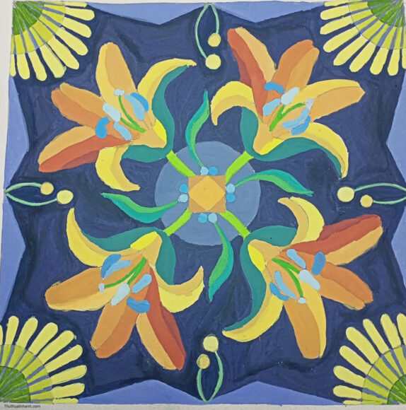 Vẽ tranh trang trí hình vuông bông hoa