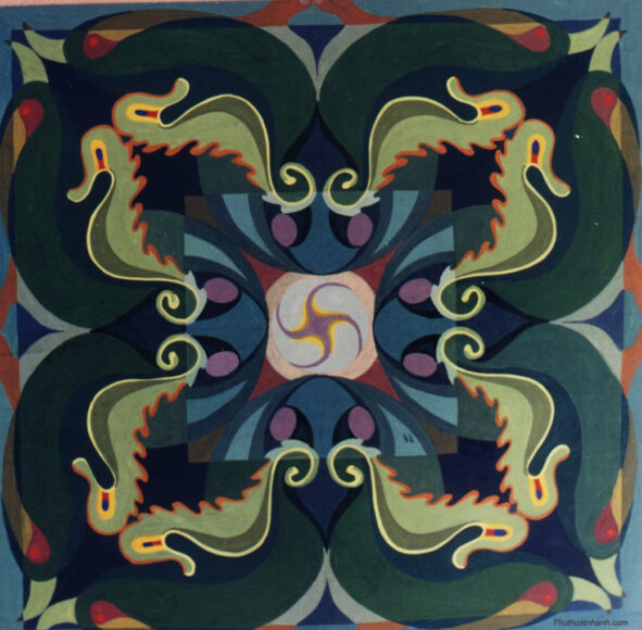 Vẽ tranh trang trí hình vuông con cá ngựa