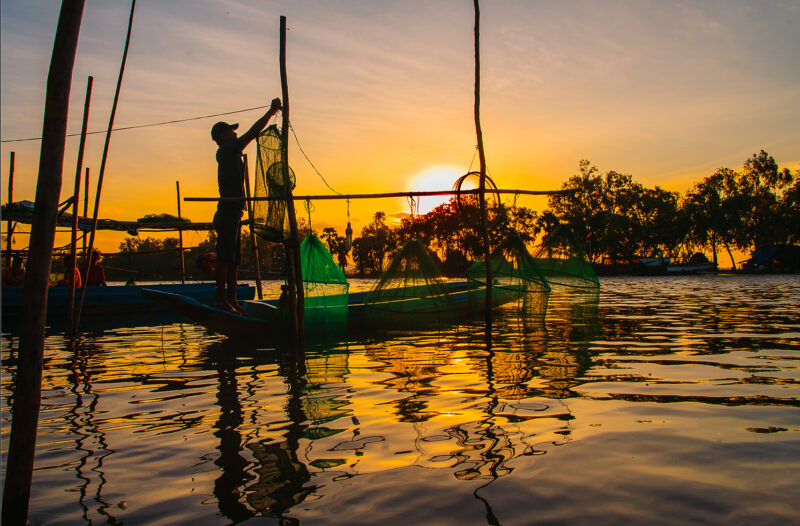 ảnh miền tây người dân thả vó vào lúc sáng sớm