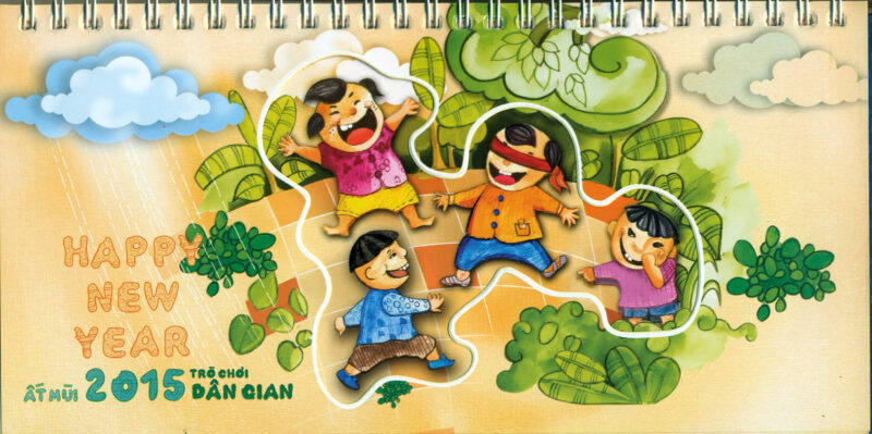 ảnh trò chơi dân gian Việt Nam bịt mắt bắt dê được in trên lịch