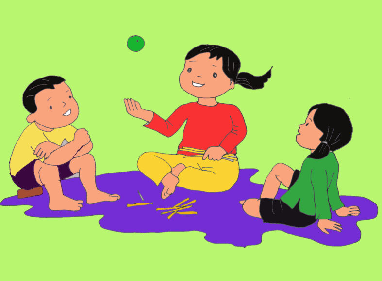 hình ảnh trò chơi dân gian Việt Nam thảy banh đũa cùng bạn bè