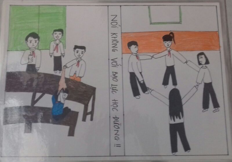 tranh vẽ bạo lực học đường 2 cảnh đẹp và không đẹp trong học đường