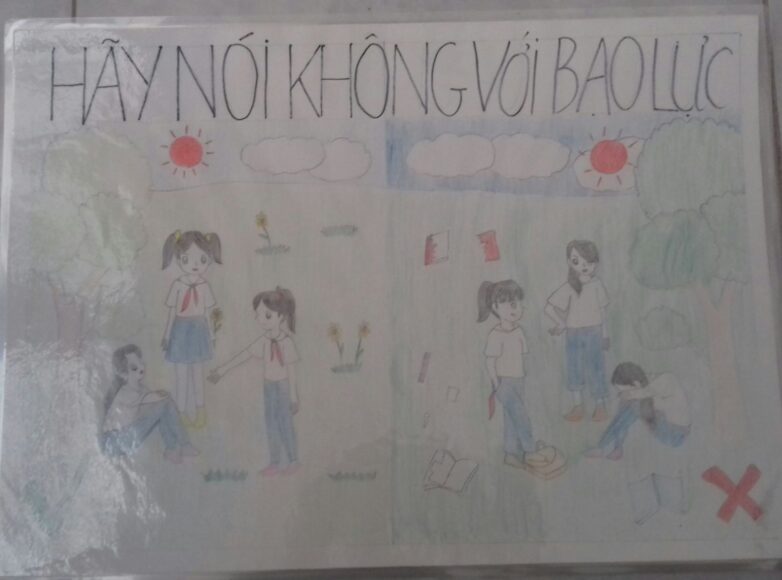 tranh vẽ bạo lực học đường bằng chì