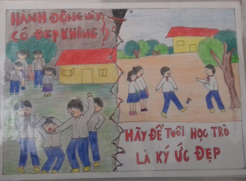 tranh vẽ bạo lực học đường cùng câu hỏi bạo lực có đẹp không