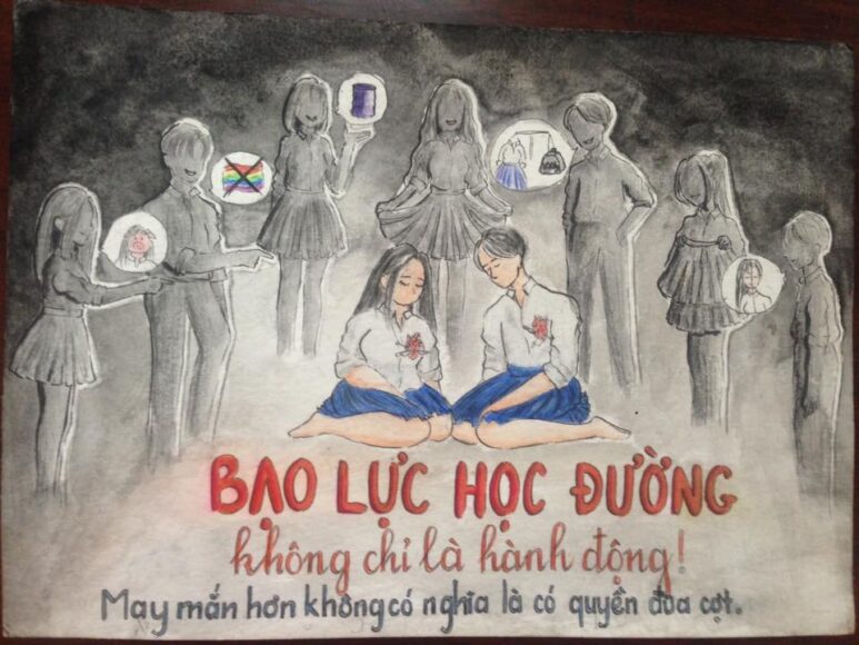 tranh vẽ bạo lực học đường cùng lời vận động