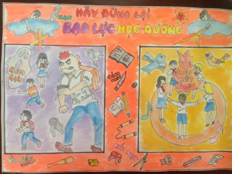 tranh vẽ bạo lực học đường sự so sánh giữa bạo lực và không bạo lực