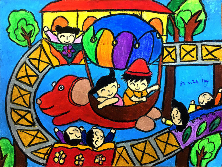 tranh vẽ chủ đề ngày hội sắc màu công viên vui chơi