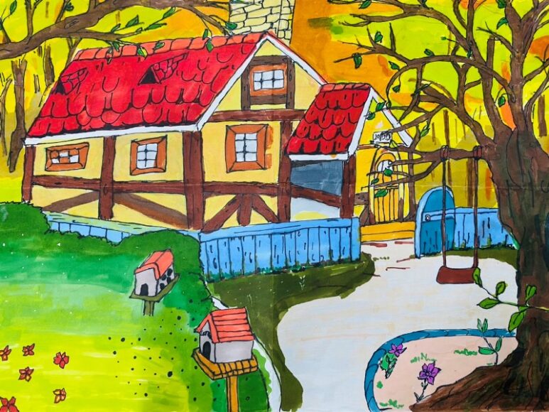 tranh vẽ chủ đề ngày hội sắc màu trường học mơ ước