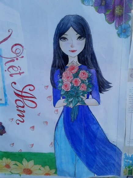 Vẽ tranh 20-10 người phụ nữ xinh đẹp trong tà áo dài