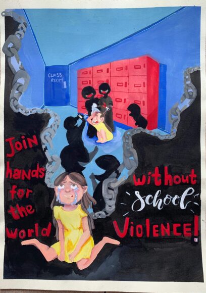 vẽ tranh bạo lực học đường cùng dòng chữ tiếng anh