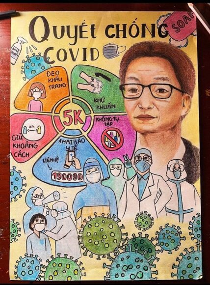 Vẽ tranh chủ đề ngày hội sắc màu kêu gọi thực hiện quy tắc 5k