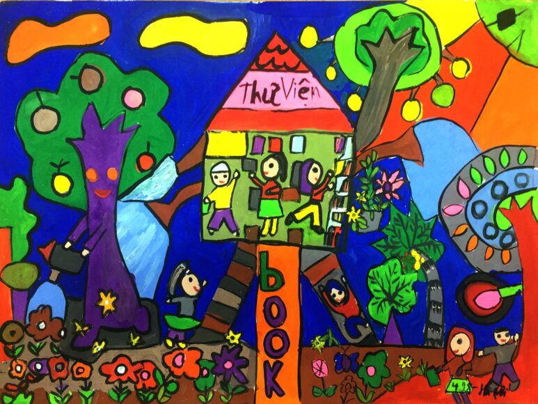 Vẽ tranh chủ đề ngày hội sắc màu thư viện của em