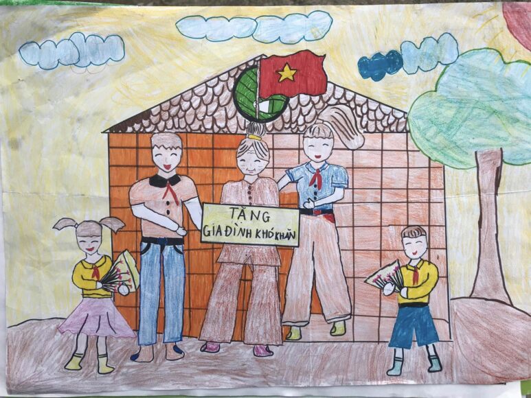 Vẽ tranh đoàn Thanh Niên Cộng Sản Hồ Chí Minh giúp đỡ gia đình khó khăn