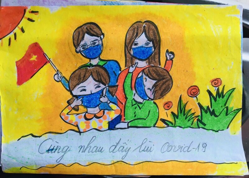 Vẽ tranh đoàn thanh niên cộng sản Hồ Chí Minh thanh niên tình nguyện cùng thiếu nhi đẩy lùi covid