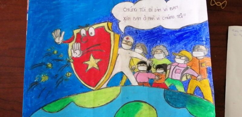 Vẽ tranh ngày hội sắc màu bảo vệ nhân dân trước virus bệnh