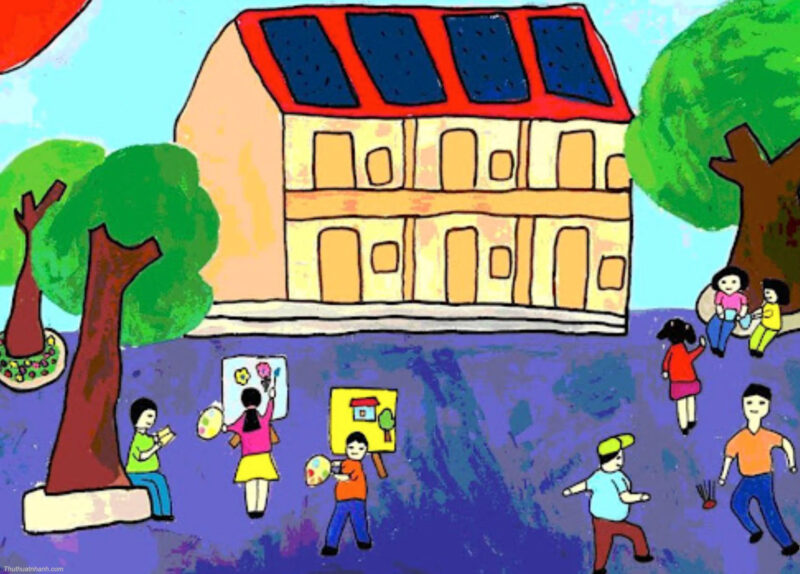 Vẽ tranh trường em đơn giản