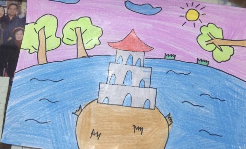 tranh vẽ danh lam thắng cảnh Hà Nội Hồ Gươm đẹp, đơn giản nhất