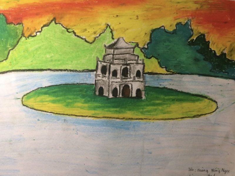 Tô màu Tranh Vẽ Tháp Rùa Trên Hồ Gươm  Trang Tô Màu Cho Bé