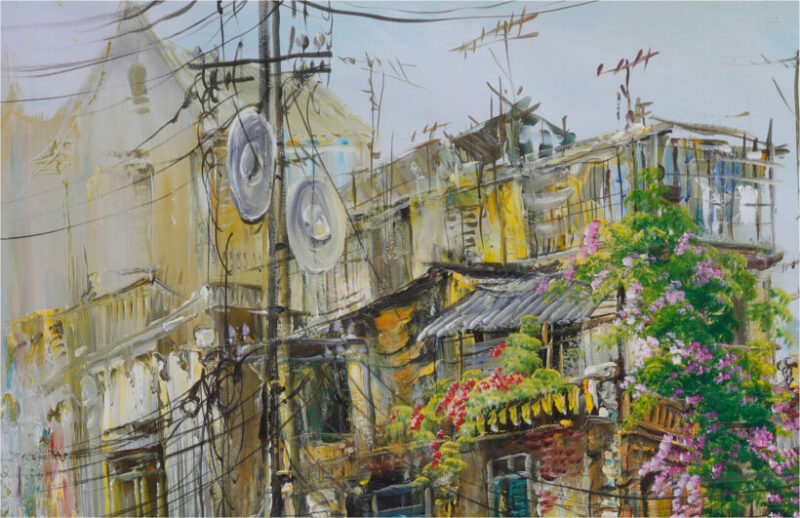 tranh vẽ danh lam thắng cảnh Hà Nội một góc Hà Nội