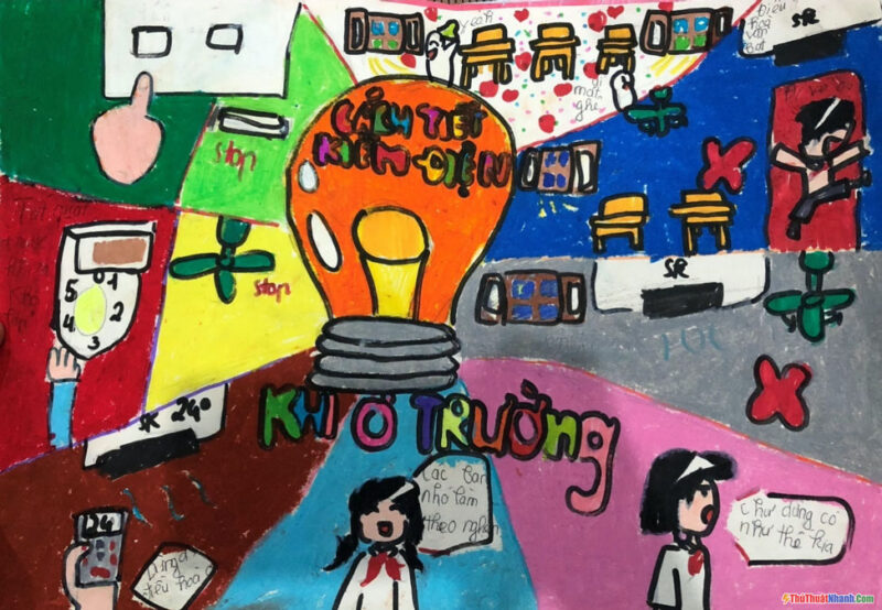 vẽ tranh tiết kiệm điện đẹp đơn giản của học sinh