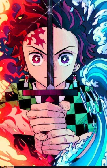 ảnh tanjiro cầm thanh gươm oai vệ