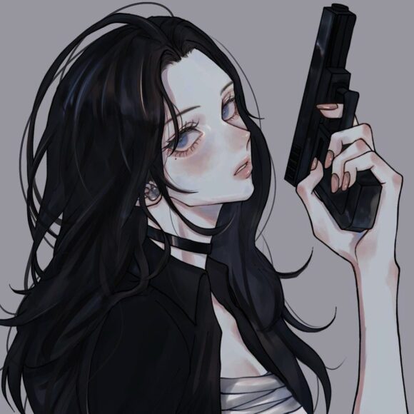 Avatar ngầu nữ tóc đen cầm súng