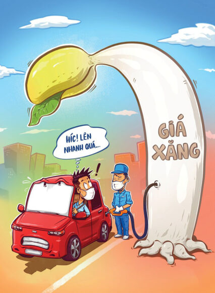 Hình ảnh đổ xăng chế giá xăng lên cao chót vót