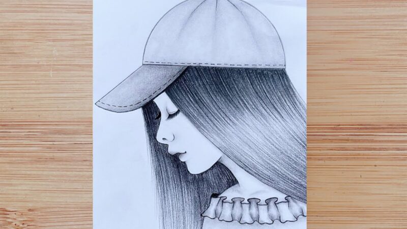 Hình vẽ cô gái đội mũ