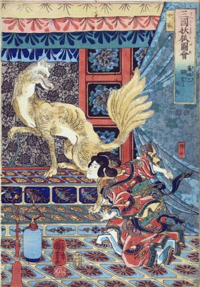 mẫu tranh nhật bản đẹp cáo chín đuôi