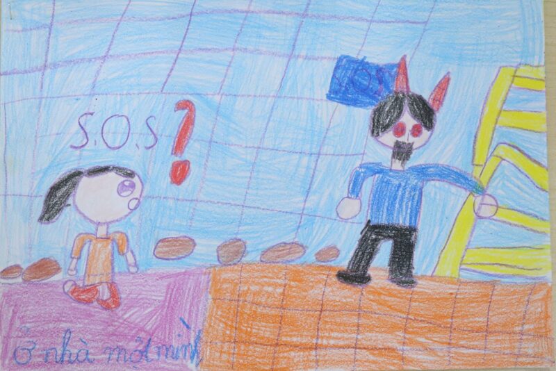 vẽ tranh phòng chống xâm hại trẻ em khi ở nhà một mình