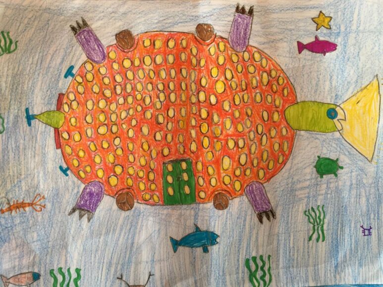 Vẽ tranh ý tưởng trẻ thơ rùa dọn rác