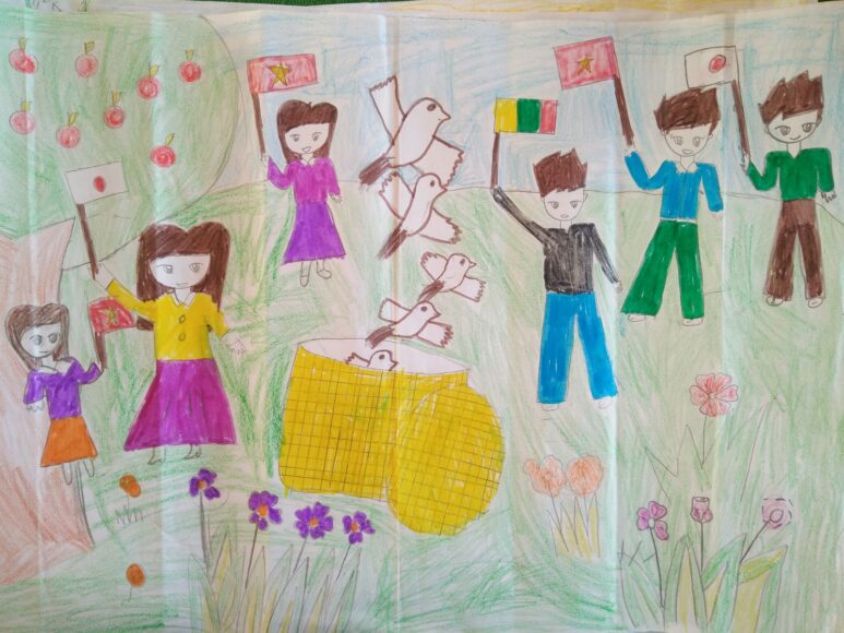 Vẽ tranh ý tưởng trẻ thơ về hòa bình