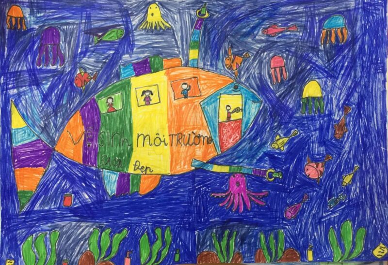 Vẽ tranh ý tưởng trẻ thơ vệ sinh môi trường