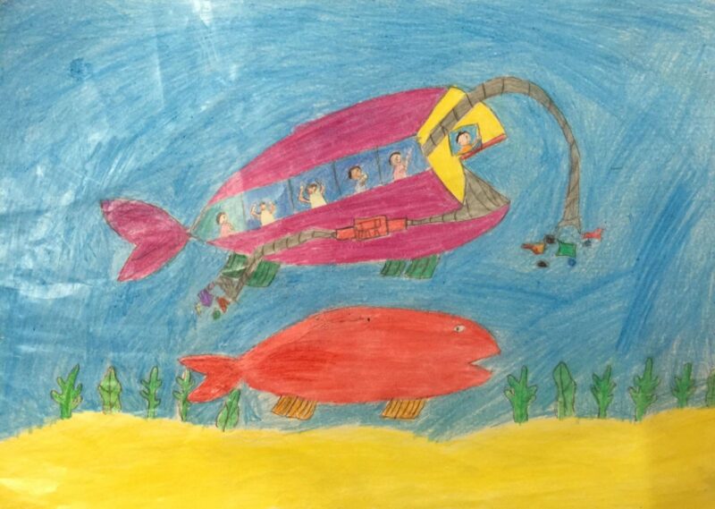 Vẽ tranh ý tưởng trẻ thơ xe hình cá