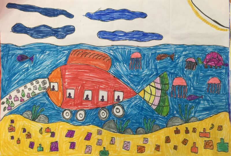 Vẽ tranh ý tưởng trẻ thơ xe hút rác