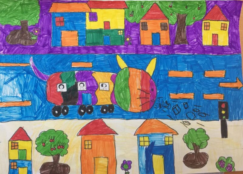 Vẽ tranh ý tưởng trẻ thơ xe mèo