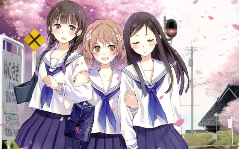 Ảnh anime nhóm 3 cô gái xinh đẹp tan học