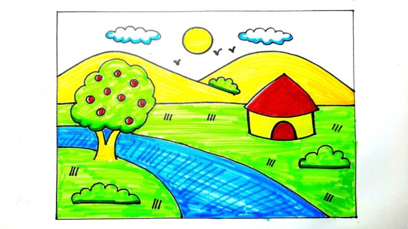 Cách vẽ ngôi nhà và dòng sông