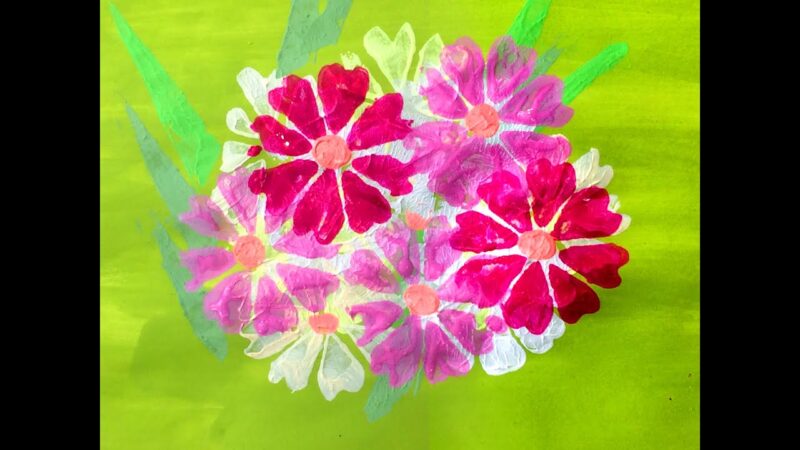 cách vẽ tranh in hoa lá màu hồng