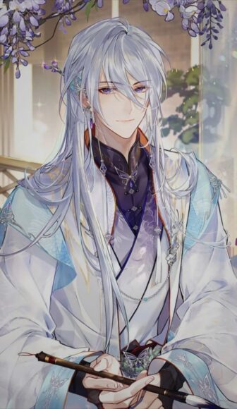 Hình ảnh anime nam tóc trắng cổ trang