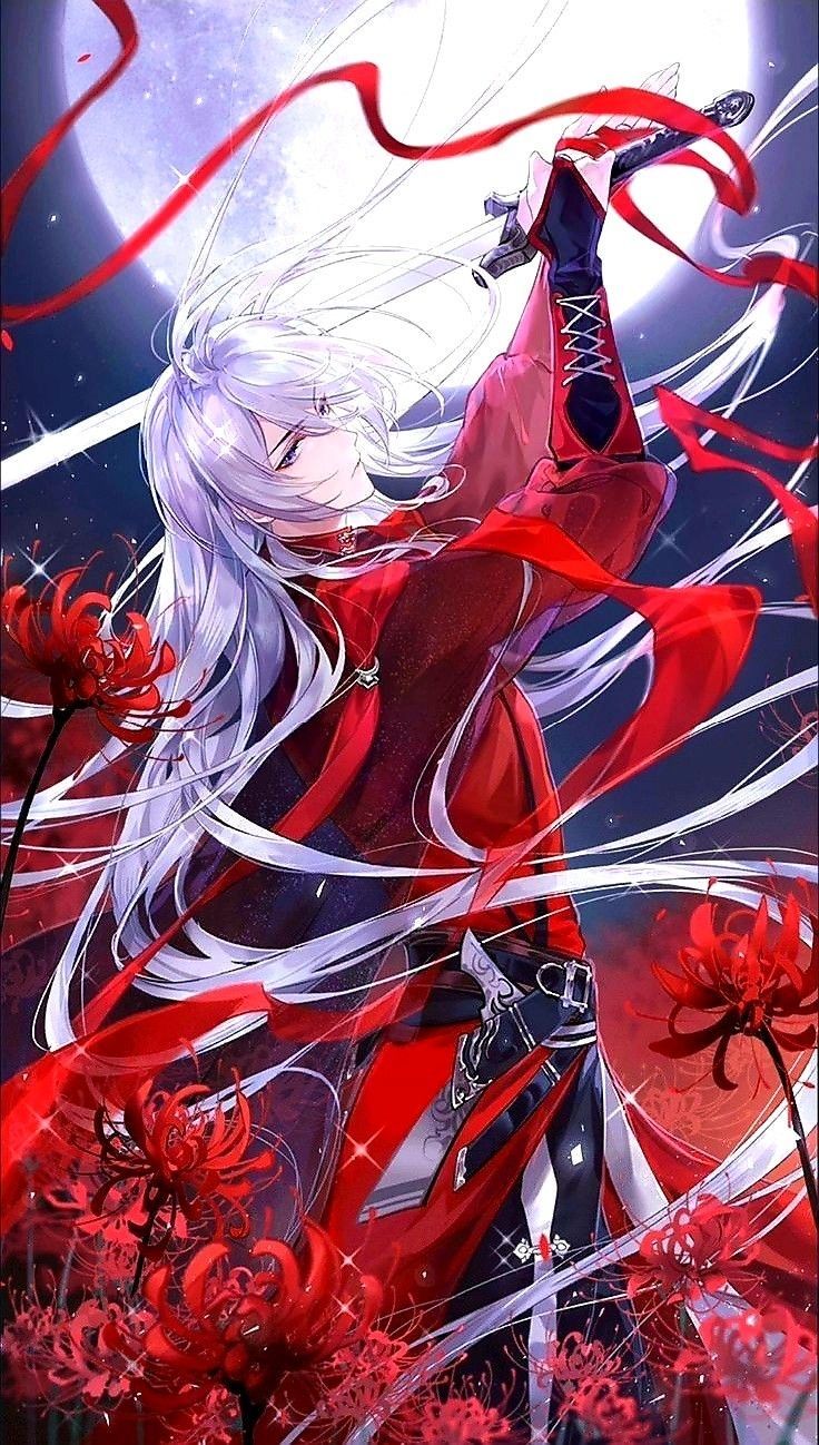 Hình nền anime nam thần mặc áo choàng đỏ ngầu
