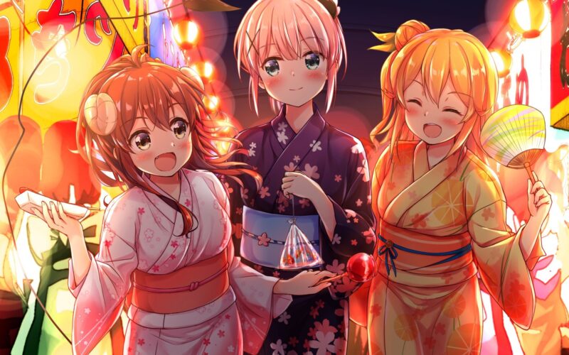 Hình ảnh nhóm hoạt hình anime các cô nàng mặc kimono truyền thống