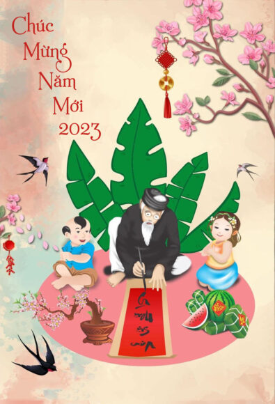 Hình ảnh Tết 2023 ông đồ ngồi viết câu đối